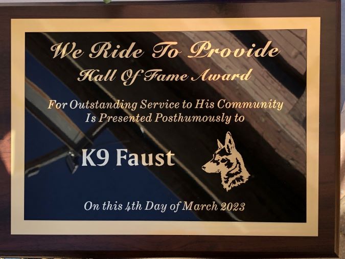 Faust’s Hall of Fame Plaque.