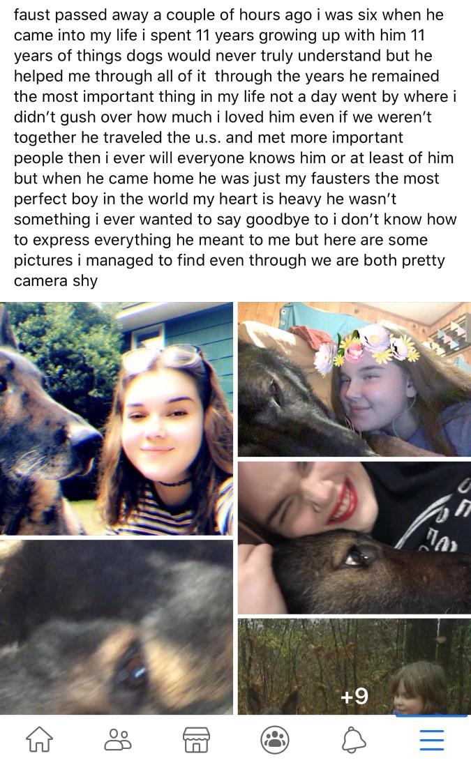 A heartfelt social media post written by Schaffer’s daughter.